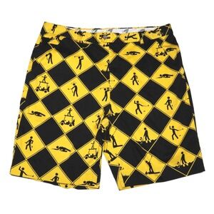 Royal and Awesome Yellow Black Construction‎ Themed Golf Shorts Mens Size 40